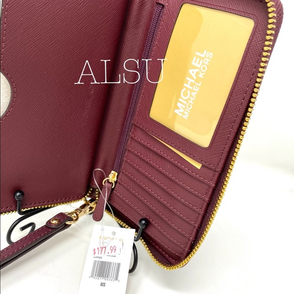 Michael Kors Flat Phone Case Merlot Burgundy Leath - Picture 7 of 8